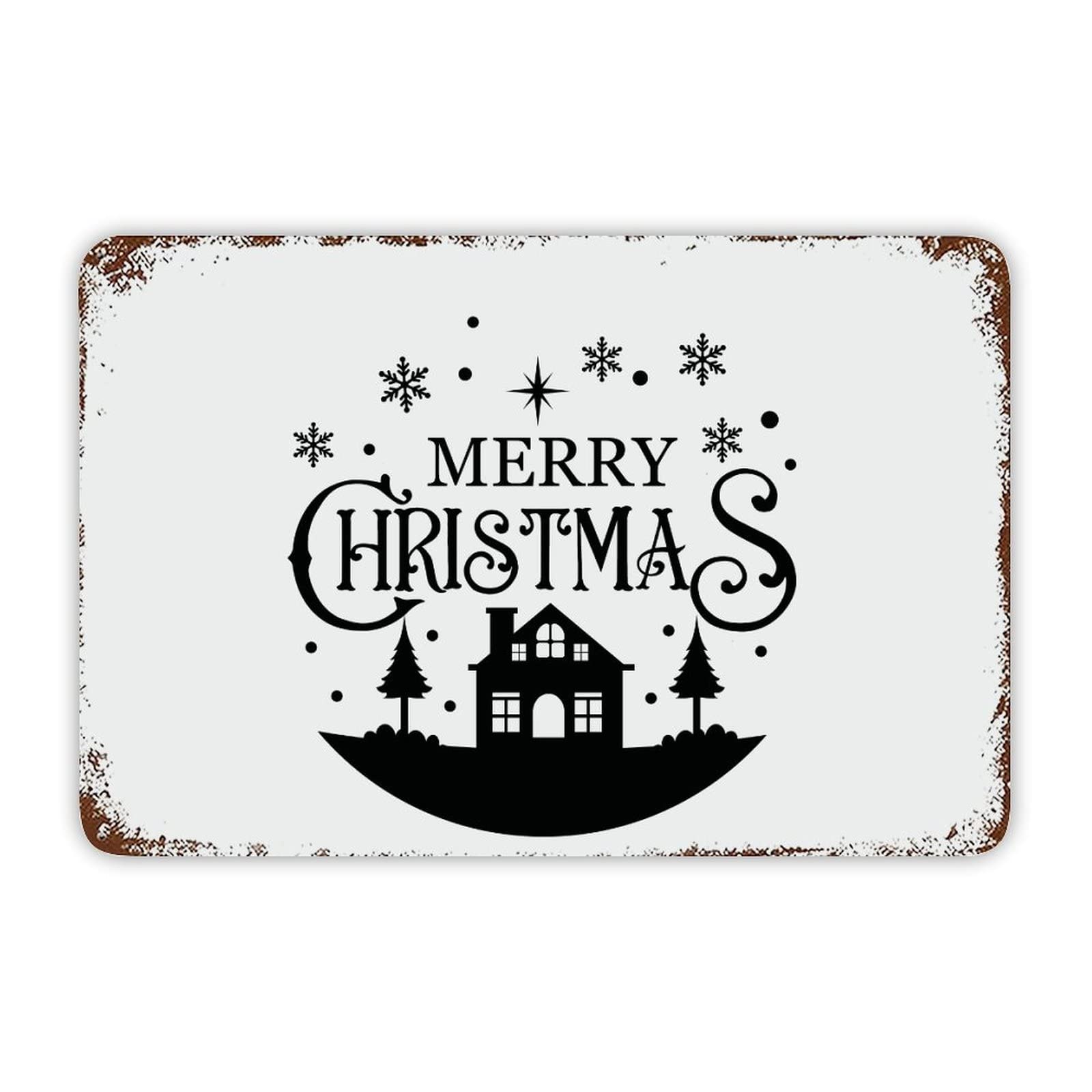 ENEDNATE Christmas Metal Sign,Merry Christmas Vintage Farmhouse Decorative Aluminum Tin Metal Signs with Saying for Living Room Bedroom Home Decor Print Poster Wall Art 8x12 Inch