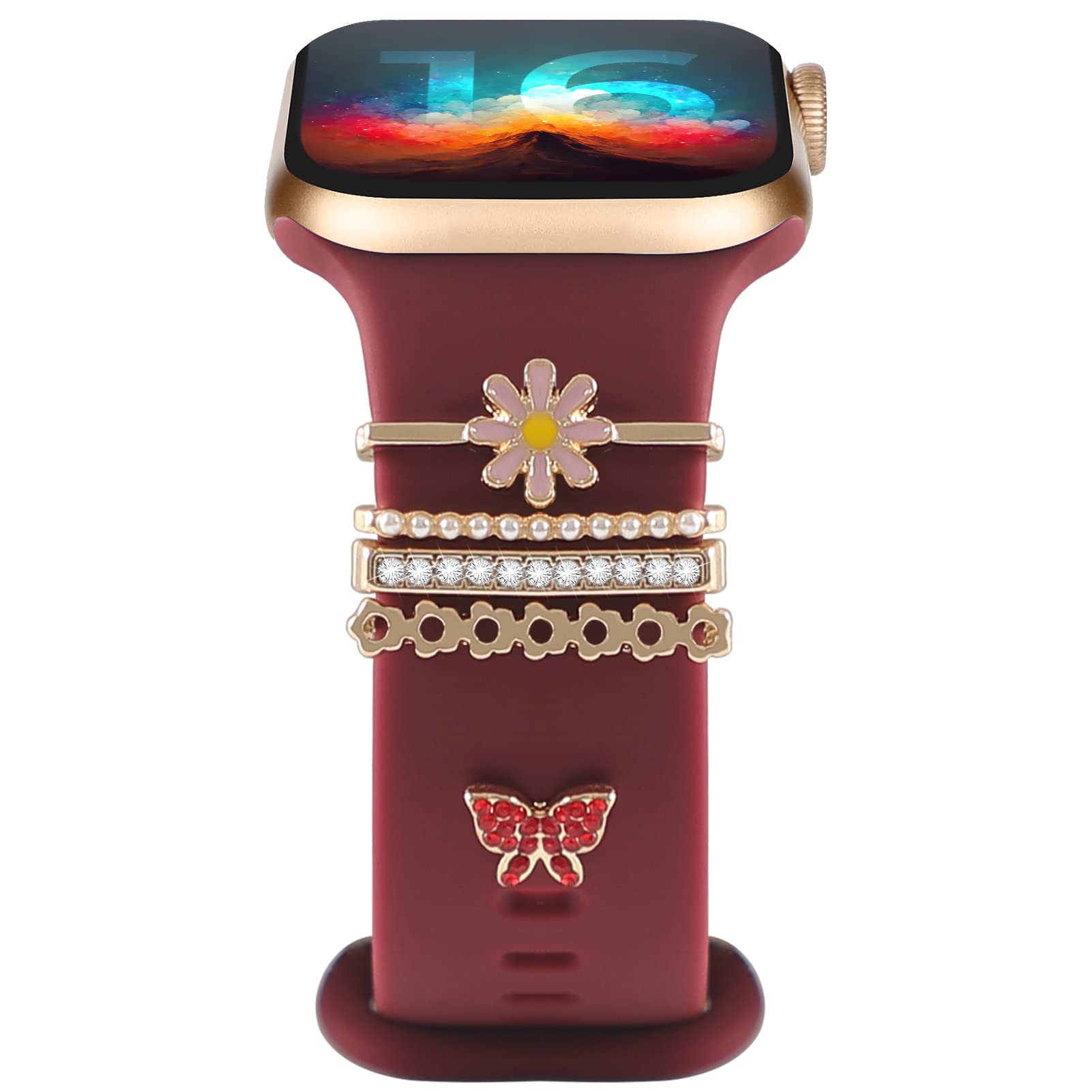 Charms for Apple Watch Band for Women 40mm 44mm 41mm 45mm 38mm 42mm 46mm,Decorative Ring Loops Metal Sparkles Jewelry Accessories for iWatch Series 10