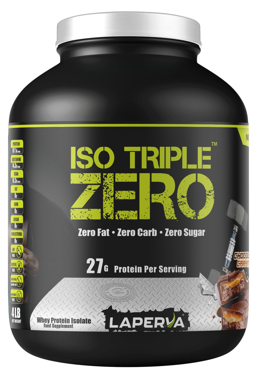 Laperva Isolated Whey Protein Powder - ISO TRIPLE ZERO - 28g Protein in 30g Serv– Zero Fat, Carbs & Sugar – Protein Supplements & Muscle Gainer (Chocolate Caramel, 4 LB) Chocolate Caramel 4 LB