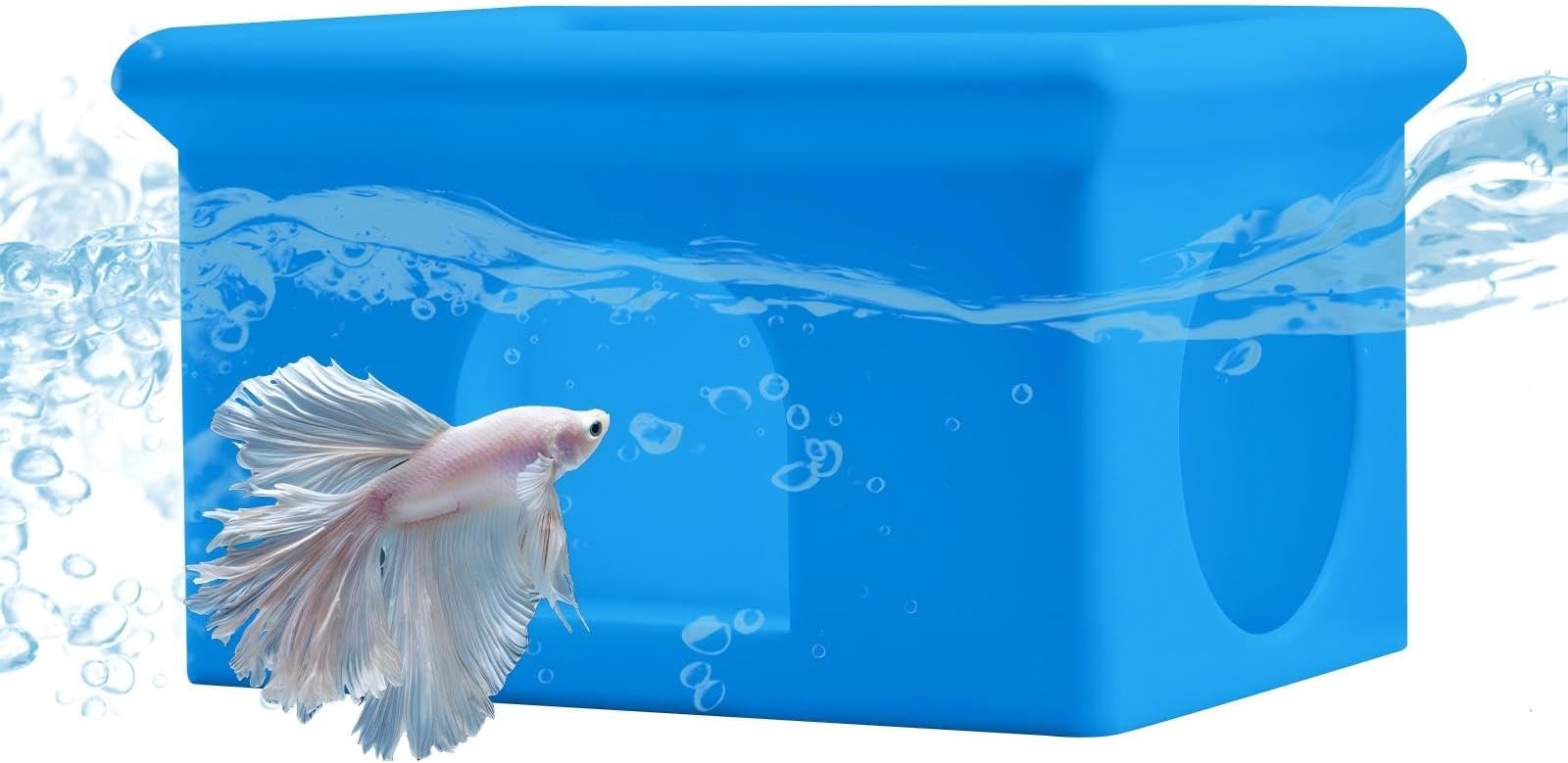 Floating Betta Fish Hammock Cave House for Aquarium, 3D Printed Betta Shrimp Feeder & Hideout Cave Toys, Small Aquarium Feeding Ring Decor, Turtle Fish Tank Decorations Accessories -Blue