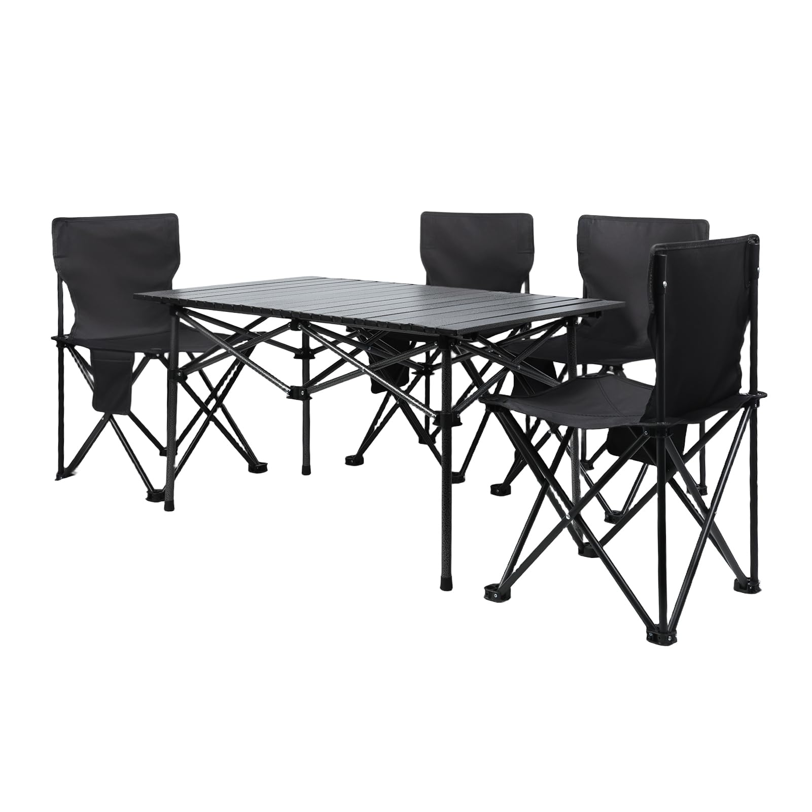 Ensemble Table et 4 Chaises Pliantes, Tables de Jardin Pliante Camping, Set 1 Table + 4 Chaises Pliantes Extérieur en Métal, Facile à Nettoyer, 75kg Capacité Noir Surdimensionné