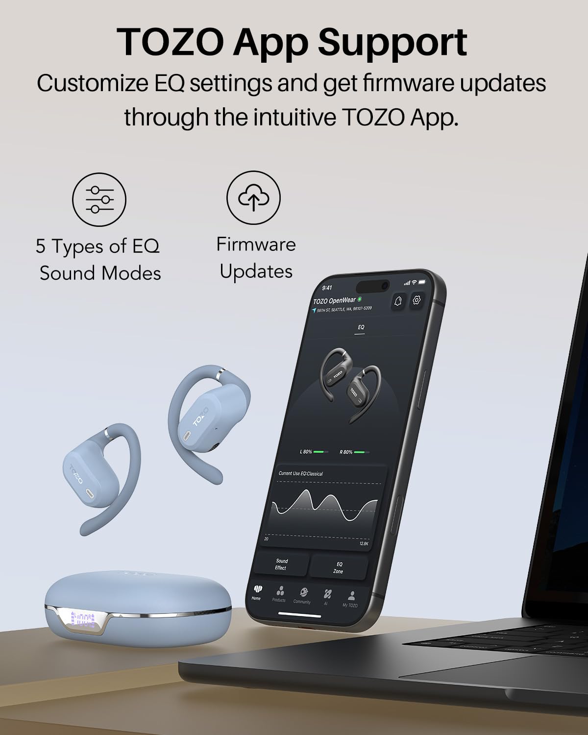 TOZO OpenWear Écouteurs Bluetooth sans Fil avec Traduction IA en Temps Réel