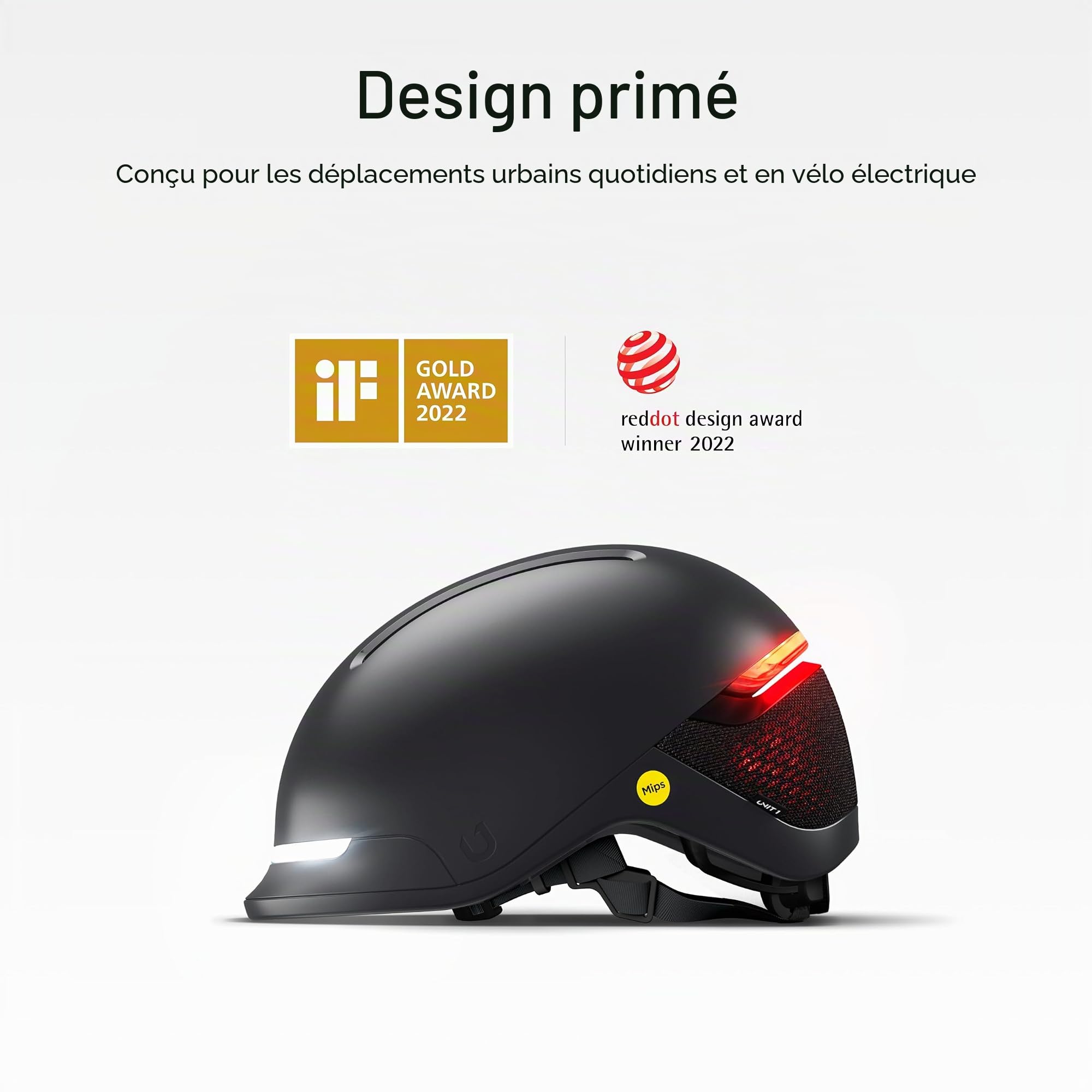 UNIT 1 FARO Casque Smart Vélo avec Clignotants & Feu Stop | Casque Smart MIPS avec clignotants, éclairage & détection de chute