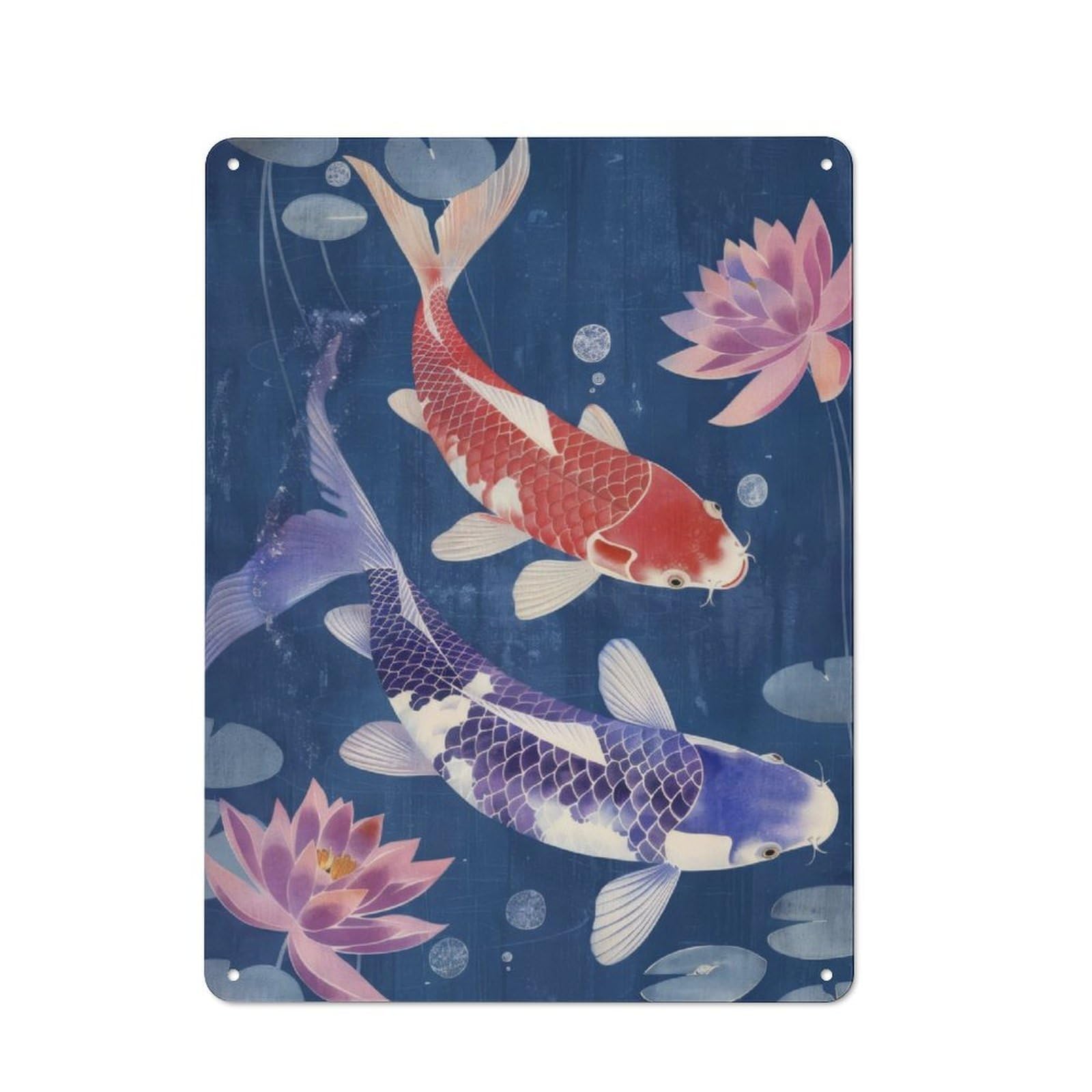 Junmoney Koi Fish Japan Painting Printed Metal Sign 40X30cm For Café Or Restaurant, New-Space Wall Decor For Café Owners And Decorators