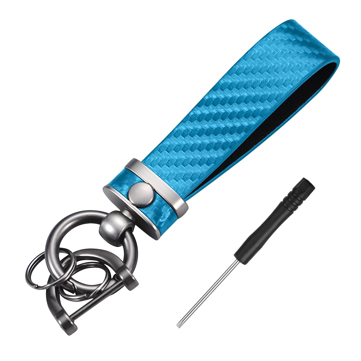 CGEAMDY Carbon Fiber Style Car Keychain, Microfiber Leather Car Key Fob Detachable Leather Keychain, 360 Degree Rotatable with Anti-Lost D-Ring, Car Accessories Key Ring for Men & Women(Blue)