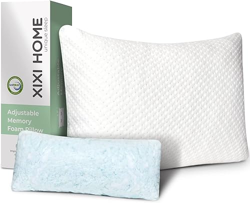 HEBA Almohada de espuma viscoelástica triturada para dormir almohadas de cama suaves y ajustables con funda de almohada de bambú lavable para dormir