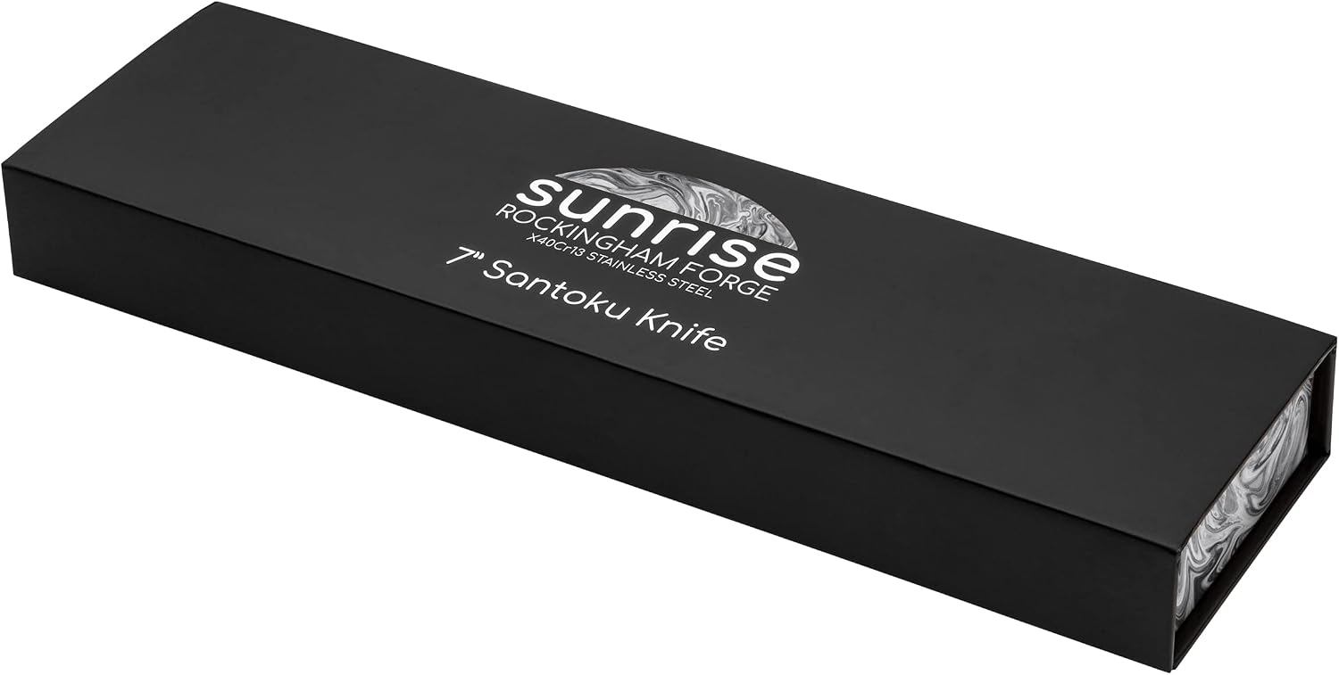 Rockingham Forge Sunrise Collection 7" Santoku Knife, Stainless Steel with Resin Handles, Jet Black