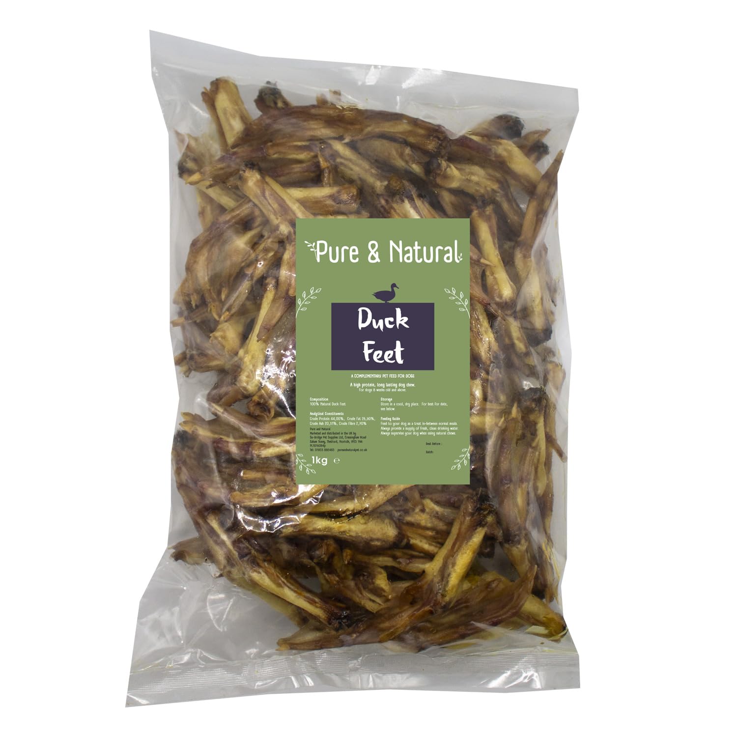 Pure & Natural Dried Duck Feet for Dogs - High Protein, Healthy, Hypoallergenic Dog Treats & Natural Dog Chews - 1kg