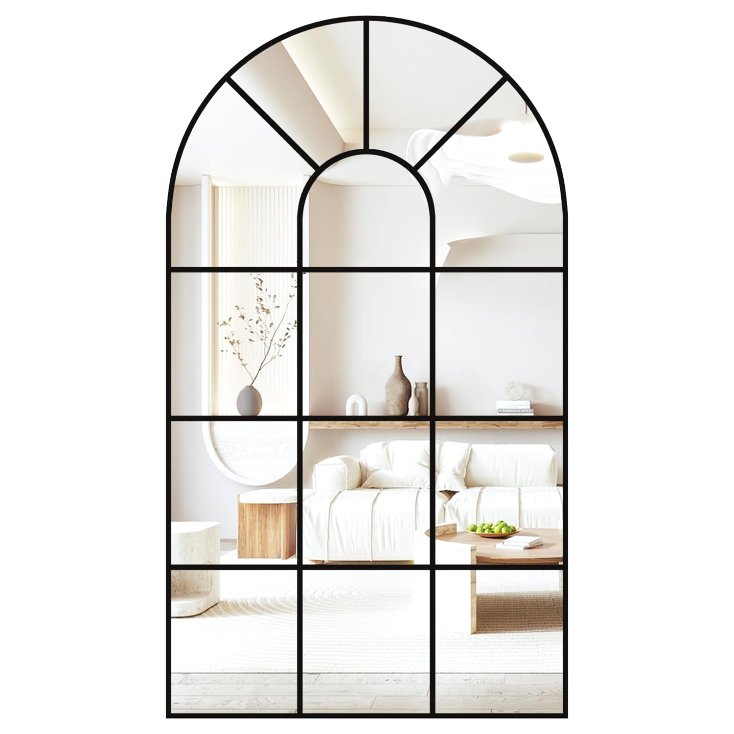 Espejo de Pared para Ventana arqueado, 105 x 60 cm, Espejo Decorativo, Espejo de vanidad para baño, Dormitorio, salón, Cristal de Ventana, Espejo de Granja para decoración de Pared, Color