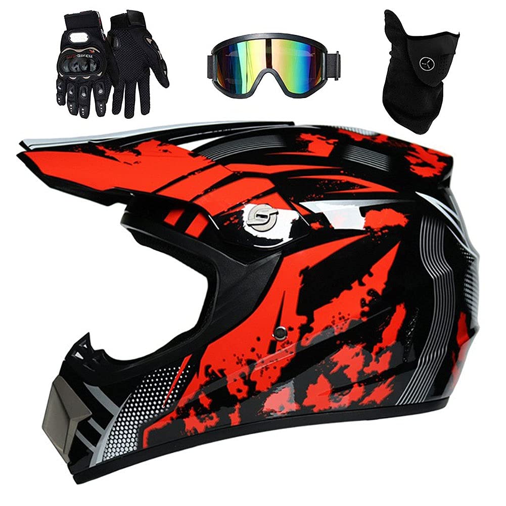 Juventud Niños Casco de Motocross, Cara Completa Fuera de La Carretera MX Moto ATV Scooter Casco, Cuesta Abajo Enduro MTB BMX Dirt Bike Chocar Casco, con Gafas Guantes Mascarilla