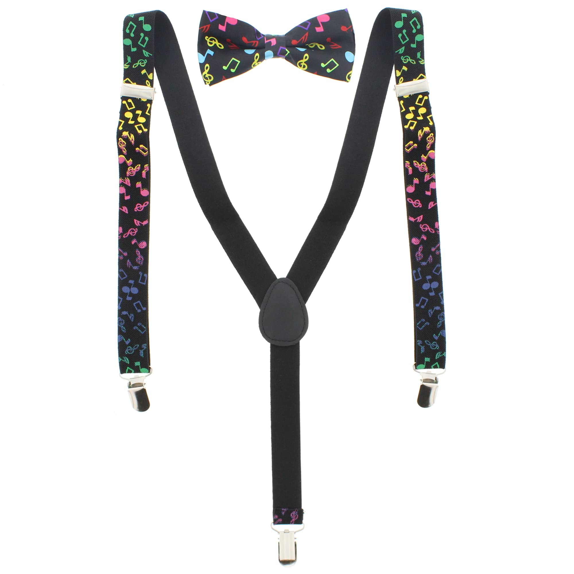 Zac's Alter Ego Men's Musical Notes Matching Suspenders & Pre-Tied Bow Tie Combo Sets For Stag Do's