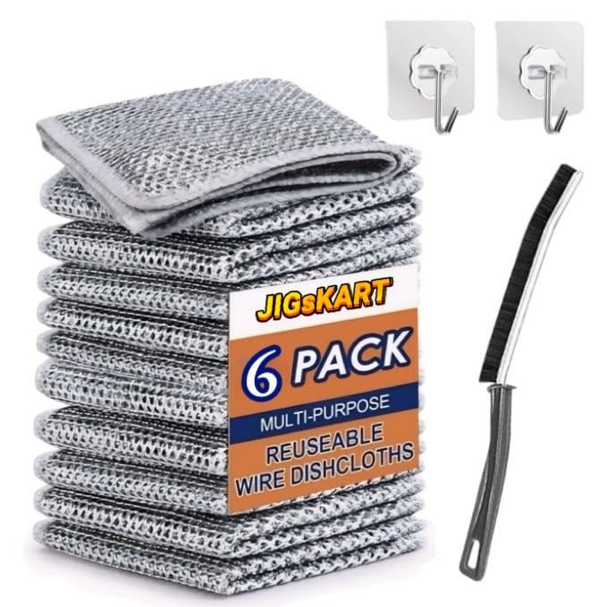 JIGsKART 6 Pack COMBO Non-Scratch Wire Dish Cloth for Kitchen for Removing Tough Stains Rust |Steel Mesh Metal Cloth Scrubber for Utensils Cleaner for Burnt Marks Cleaning Cloth |Wire Dishwashing Rags (B0D5RJP9ZC) Amazon Price History, Amazon Price Tracker