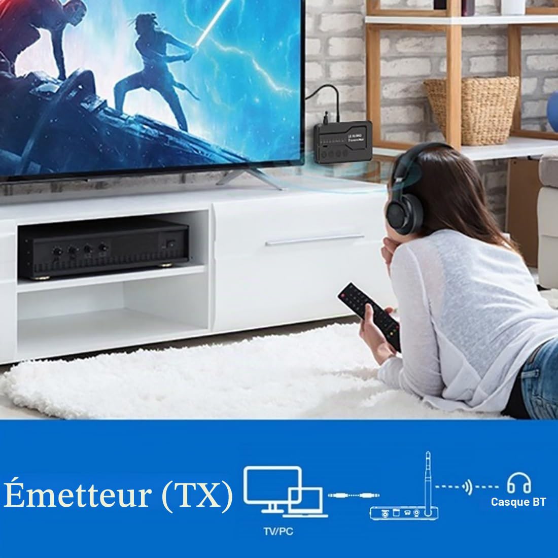 eppfun Le Audio APTX-Lossless/Adaptive Emetteur Auracast & Bluetooth 5.4 pour TV, Transmetteur Audio Adaptateur avec Jack 3,5mm/ Optique/Coaxial