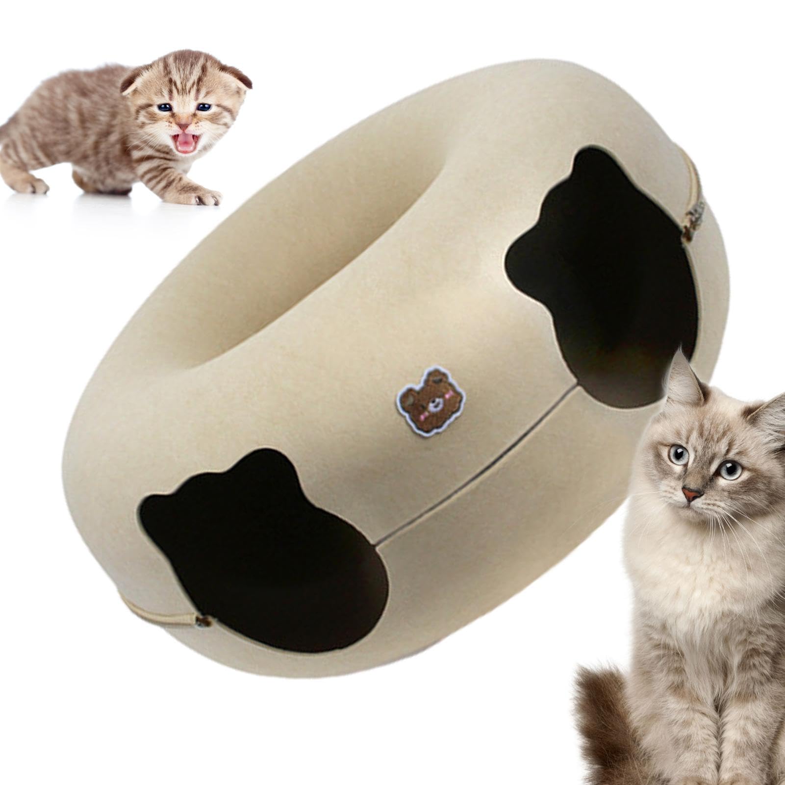 Cat Tunnel Bed,Felt Cat Donut Cave and Bed | Cat Hideaway, Large Circle Tunnel Cat Bed Cave for Small Pets, Rabbits, Kittens Naps and Playtime