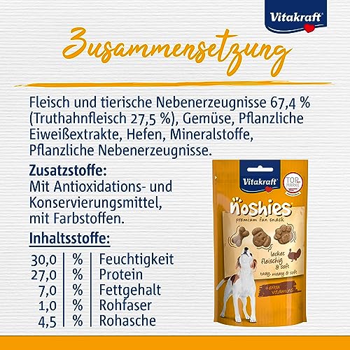 Vitakraft Noshies, Hundeleckerlie, mit hochwertigem Truthahnfleisch, ideal zum Verwöhnen, Vitamine für Haut und Fell (1x 90g) (Packung mit 2)
