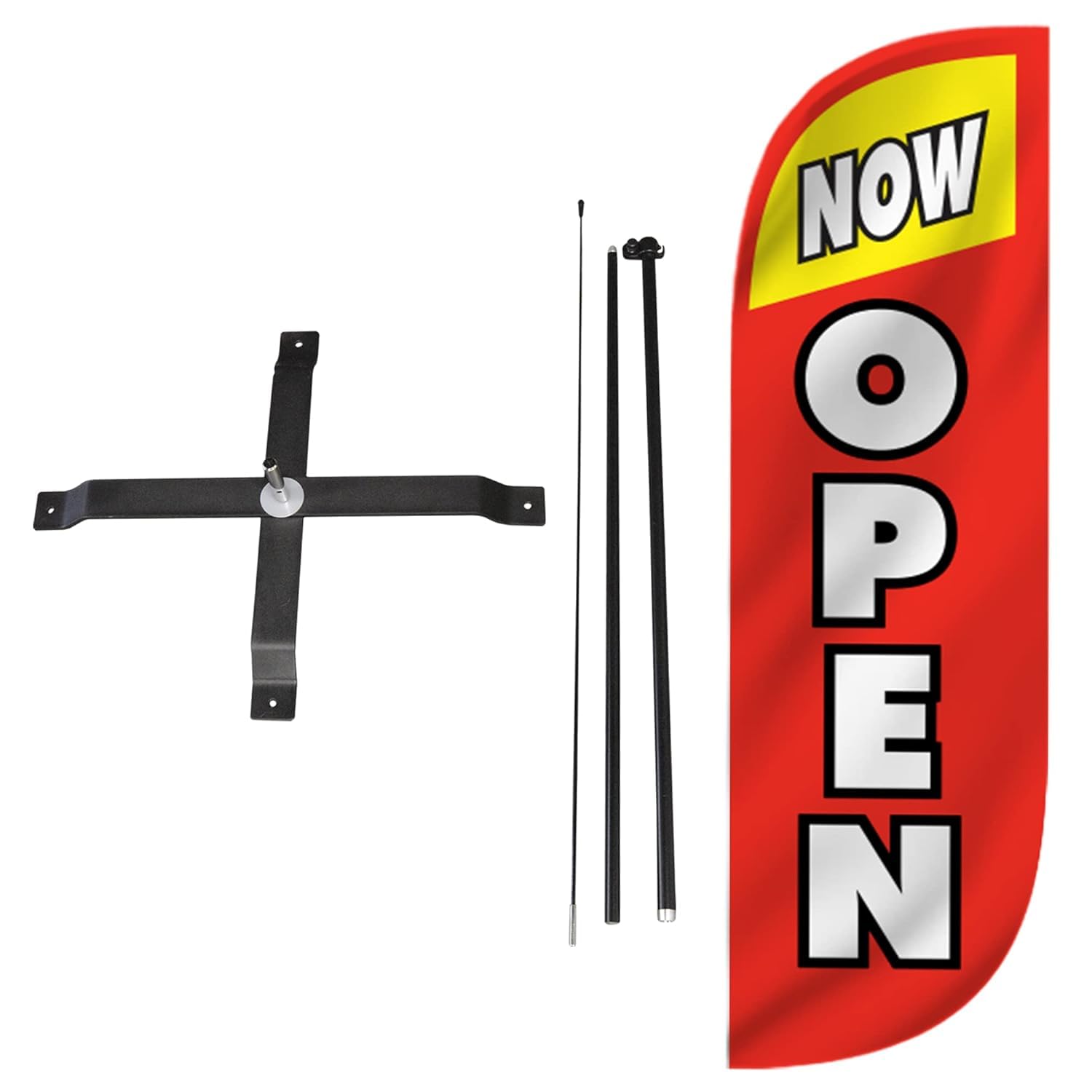 LookOurWay 5ft Open Themed 5-Feet Tall Feather Flag Complete Set with Poles & X-Stand Base