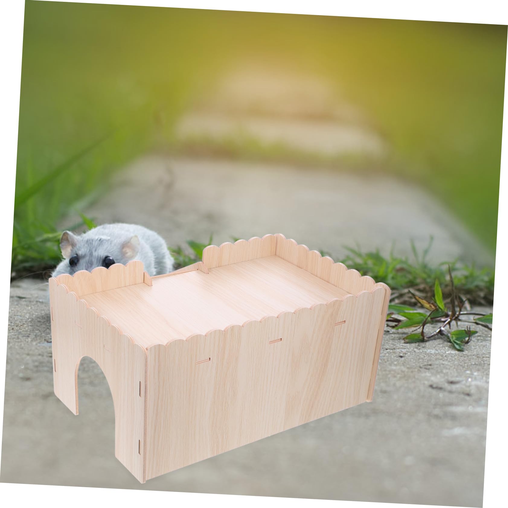 Hamsterholzhaus mit Rutsche, Abnehmbar, Beige, Holz
