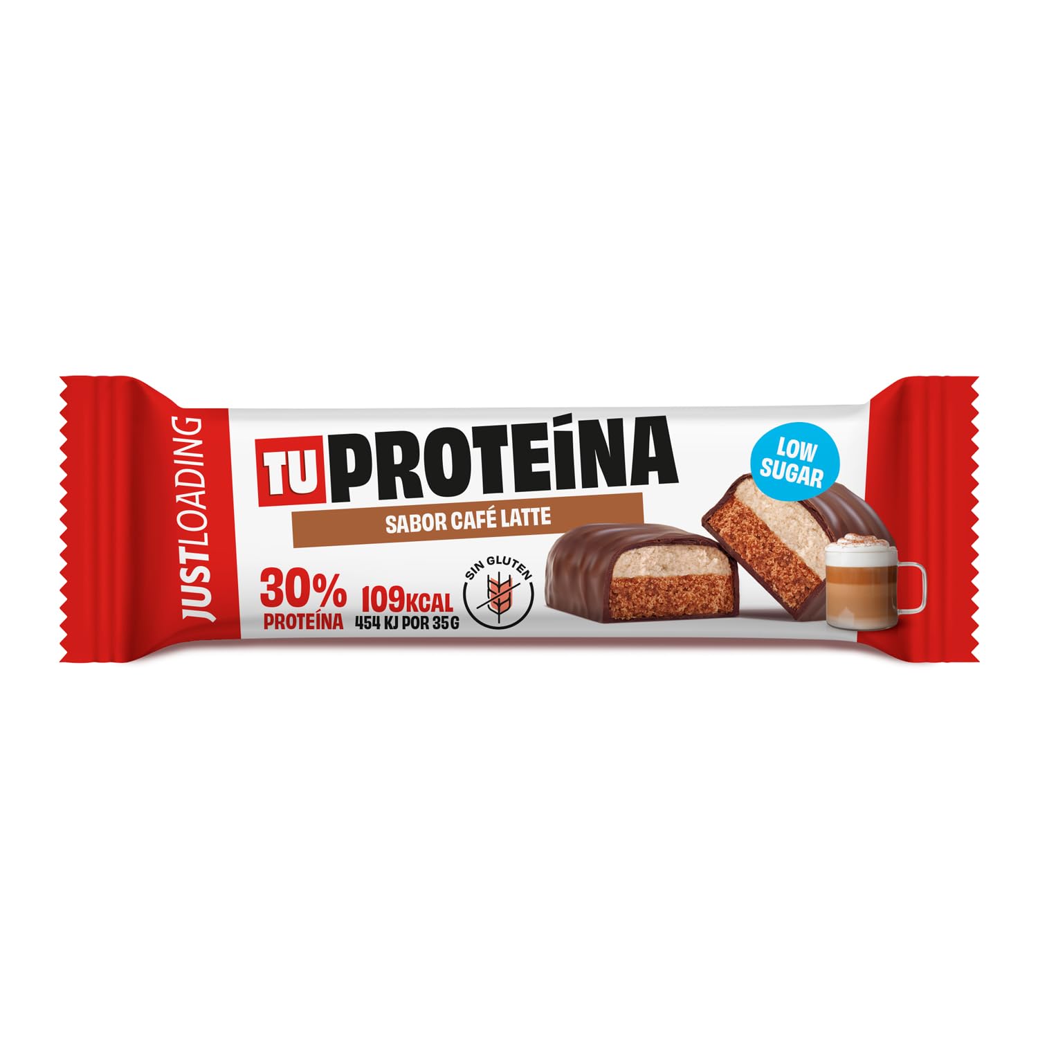 JustLoading Barrita Proteica sabor Café Latte – 30% Proteína · Baja en Azucar · Sin Aceite de Palma – Snack ideal para Recuperación y Saciedad – Pack 30 Unidades de 35 g