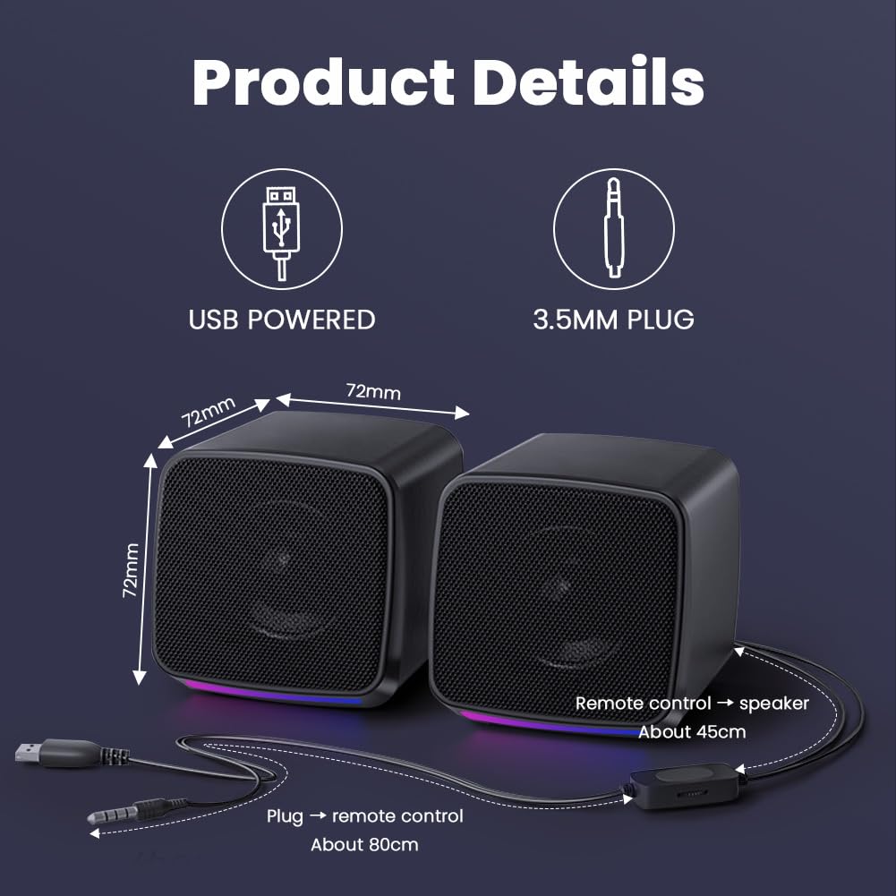 Vicloon Casse PC, Altoparlanti Computer con Ingresso Jack 3.5 mm, Mini Altoparlanti Stereo Compatibili PC/Mac/Smartphone/Tablet, 3W, Alimentazione USB, 1 Paio, Nero