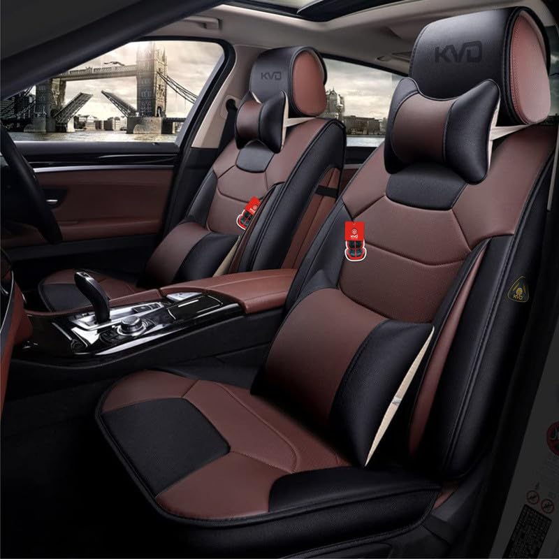 Heavy Nappa Leather Luxury Car Seat Cover Compatible with Maruti Suzuki Fronx Black + Coffee Free Pillows and Neckrest Set (5 Year Warranty) - D138/45-image-43