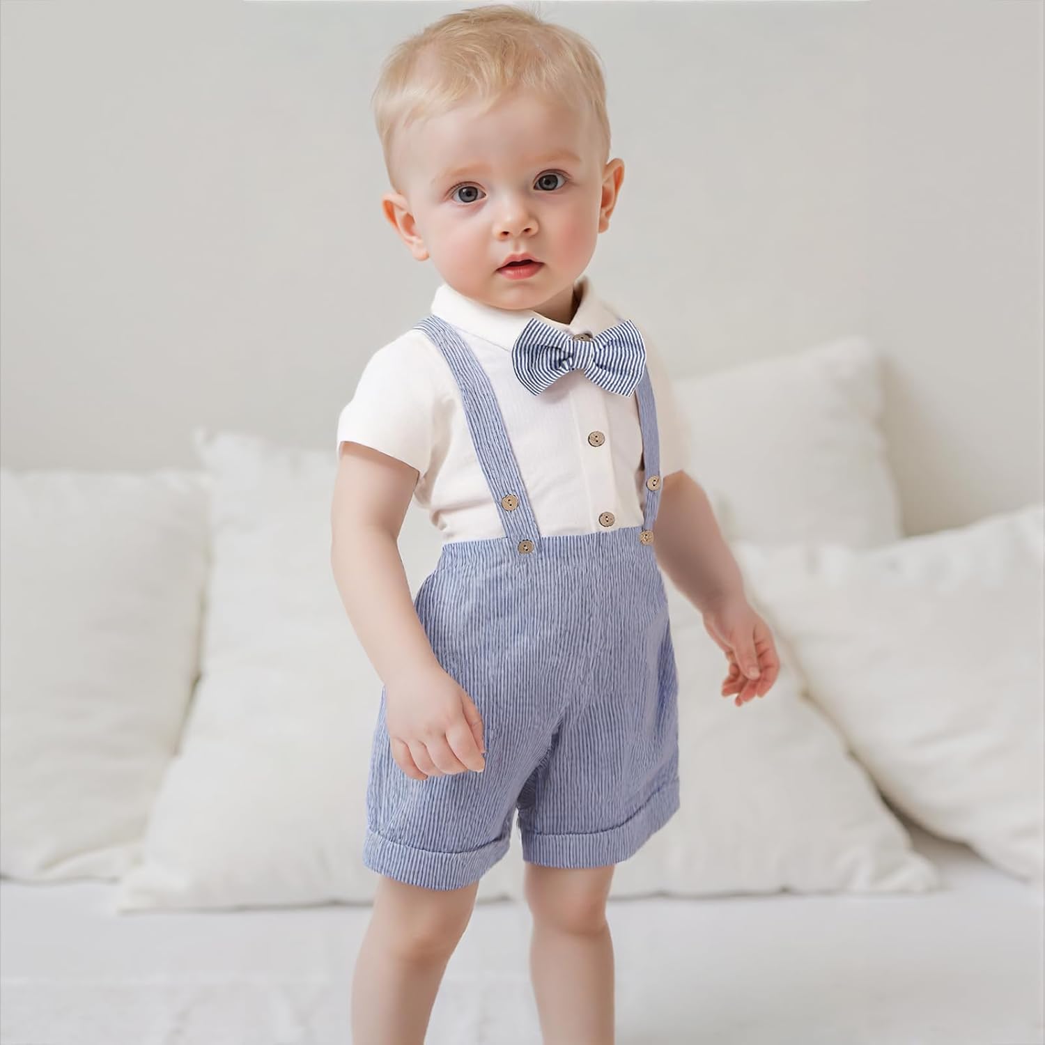 Newborn Baby Boy Outfits Suit Bowtie Dress Romper+Suspender Overalls Shorts Pants Set Gentleman Wedding Clothes Formal - Image 3