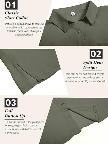 Miniatura 4 de Pausus Camisas de gasa con botones para mujer, con bolsillo, manga corta, blusas de oficina, cuello en V, casuales, para negocios, camisas ajustadas