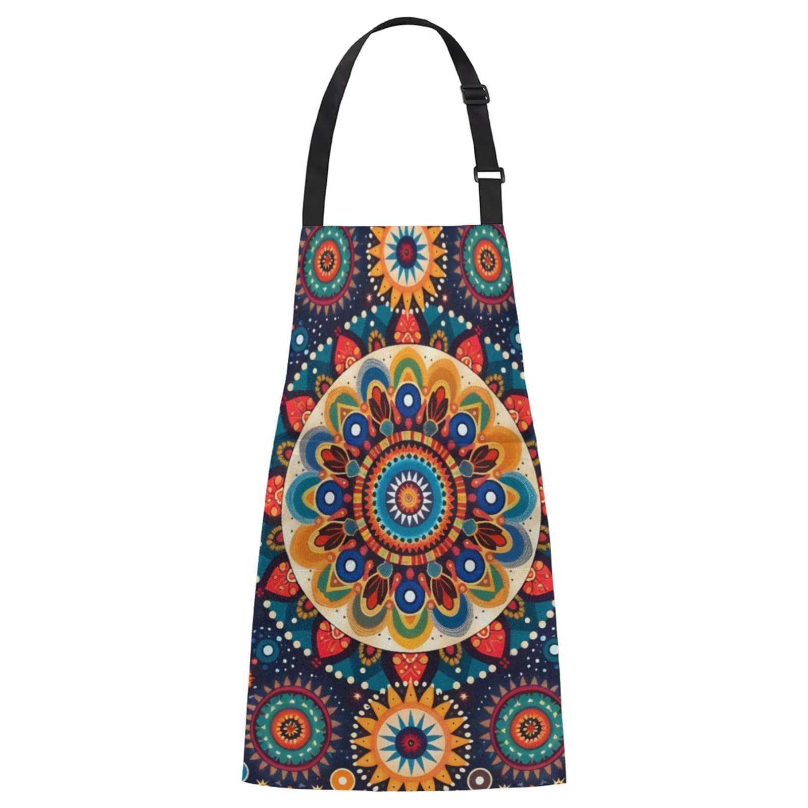Aglebo Mandala Flower Hand Painted Chef Apron with Pockets Adjustable Shoulder Strap Waterproof Cooking Apron for Kitchen Baking Gardening Pottery Painting