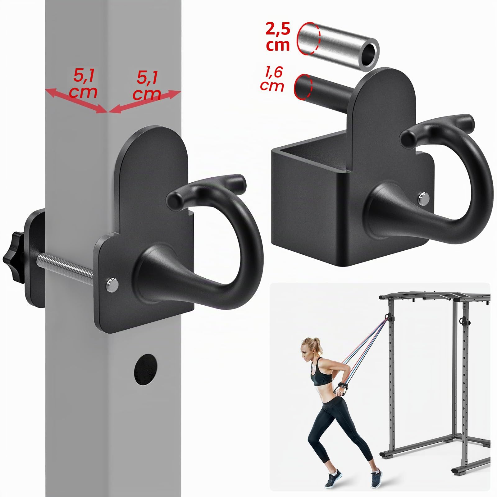 Kipika Anchor pour bandes de résistance compatibles avec un trou de 1,5 cm ou 2,5 cm – Crochets en acier robuste avec coussinets en caoutchouc pour entraînement à domicile, musculation et exercices de