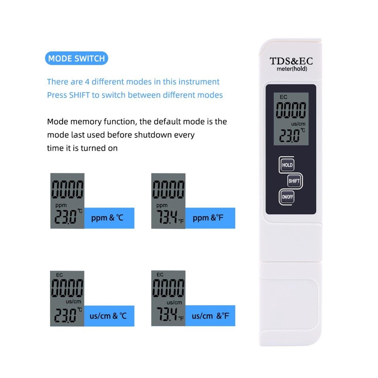 Medidor de pH 10 unids/Lote TDS Tester, medidor EC, de conductividad, Herramienta medición Agua, función 3 en 1, 0-5000ppm