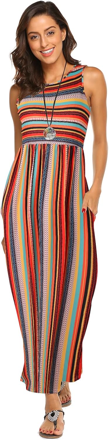 Hount Women's Summer Sleeveless Striped Flowy Casual Long Maxi Dress with Pockets - Image 2