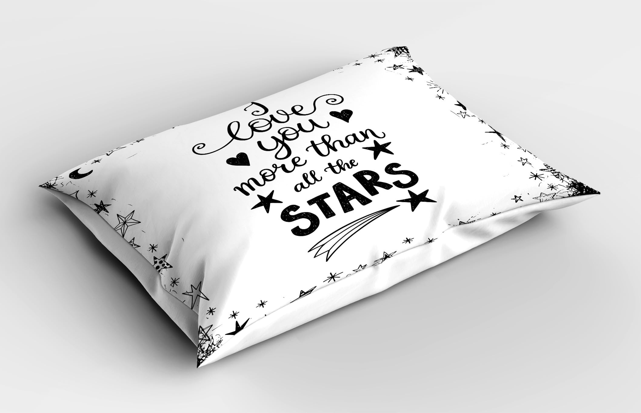 Ambesonne I Love You More Pillow Sham Set of 2, Framework with Doodle Star Shapes Hand Lettered Phrase for Love, Quality Microfiber Bedding Item for All Seasons, 30