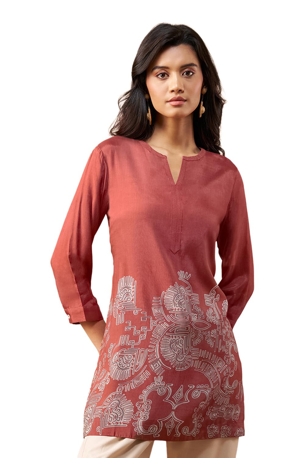 Women's 100% Viscose Printed Kurta | Regular Fit | Mandarin Collar | 3/4 Sleeve | Below Hip-picture-18