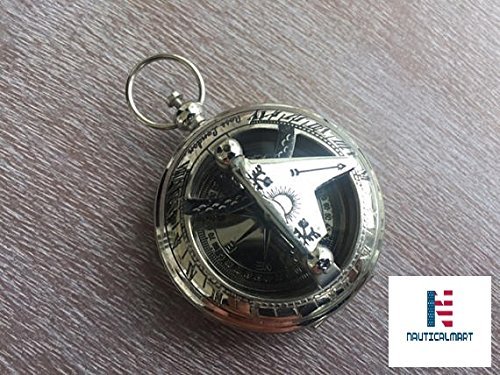 Brújula de Latón con Reloj de Sol, Cadena y Bolsa de Terciopelo - Regalo Náutico Vintage con Elegancia y Accesorio Steampunk miniatura 5
