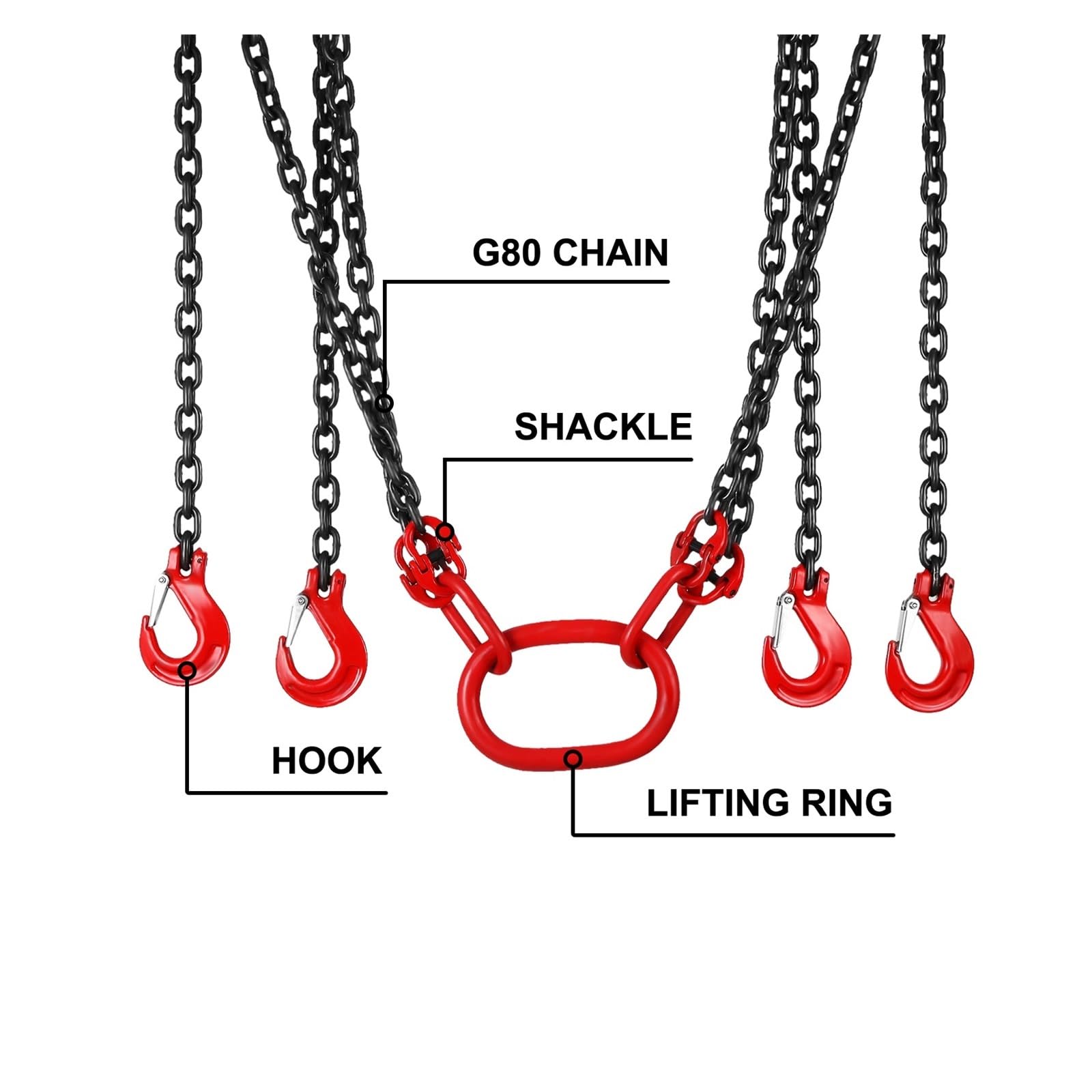 Cinghia a catena, catena di sollevamento, 5 tonnellate, 1,5 m, 3 m, 4 m x 5/16 pollici, resistente, con 4 ganci di grado e regolatore in lega di acciaio G80 (3 m)
