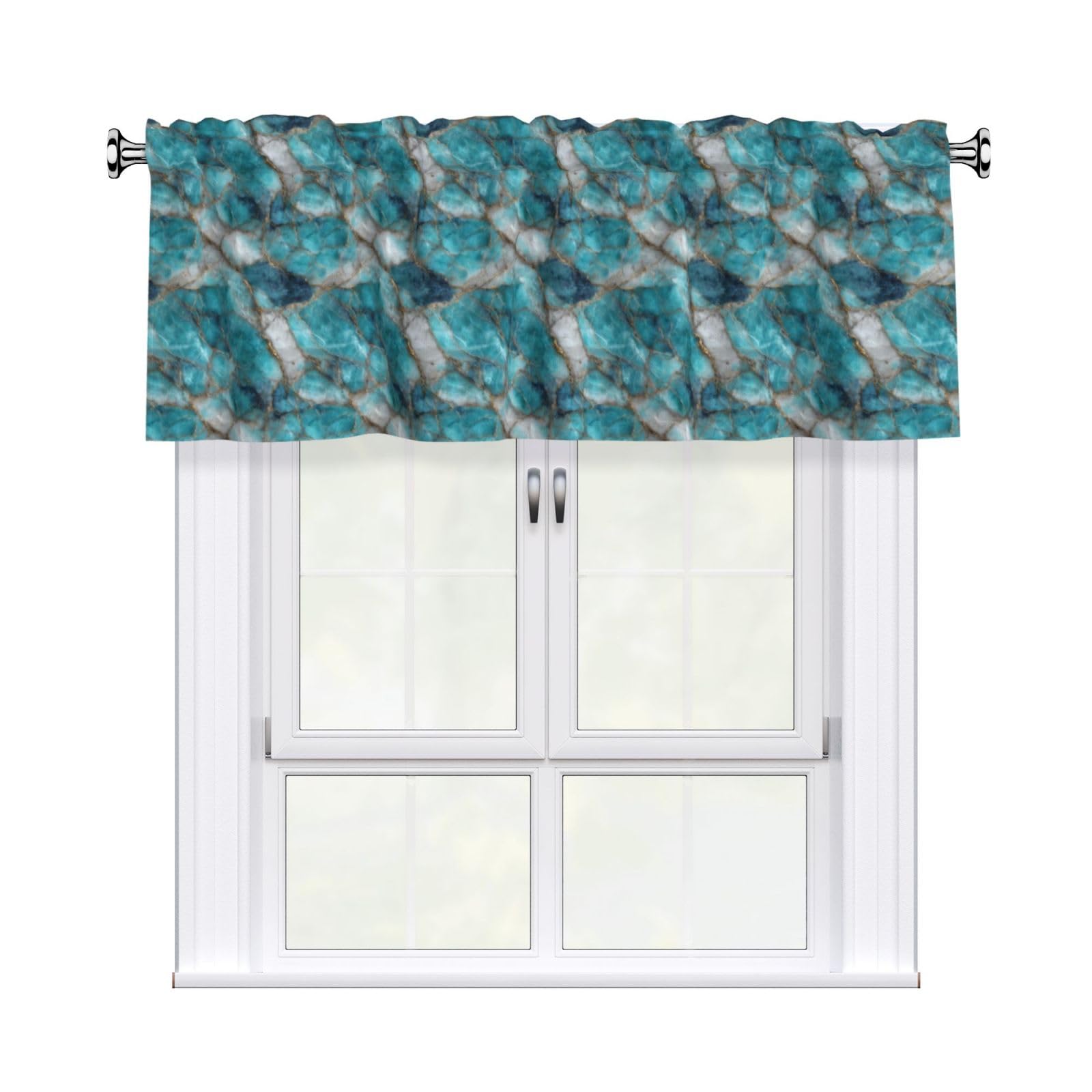 Woshuwo Smooth Soft Turquoise Polished Marble Valances For Windows Rod Pocket Window Treatment Short Curtains For Kitchen Living Room Bedroom Decor 54x18in