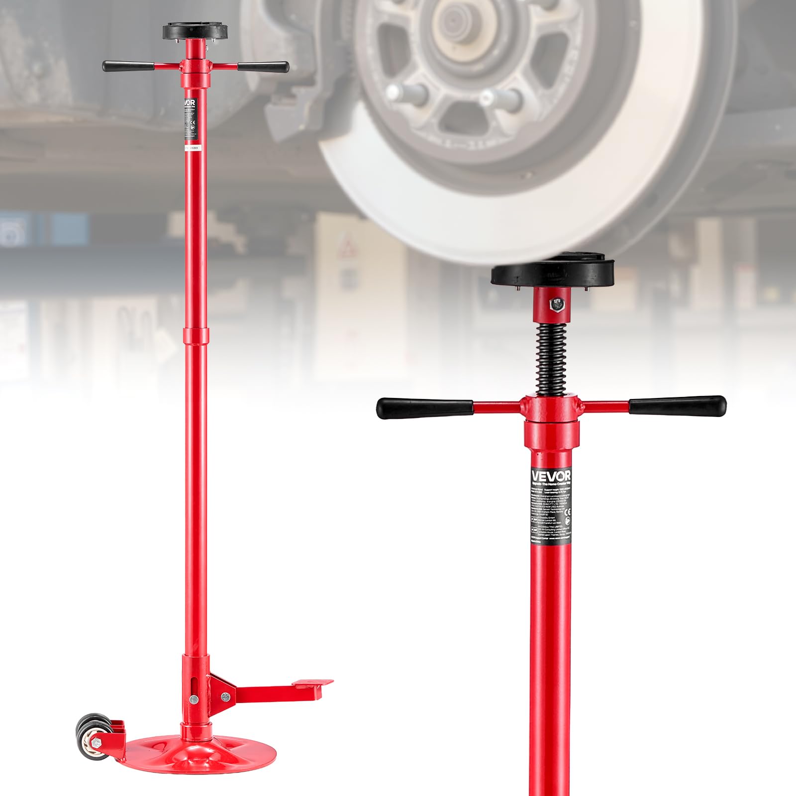 VEVOR Supporto per Fossa e Sottoponte Carico Max. 0,75 Tonnellate, Asta da Fossa Altezza Regolabile 132-203,2cm, Maniglia Girevole, Cuscinetti, Pedale, Riparazioni Manutenzione da Officina Garage