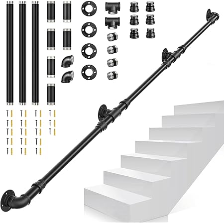 Corrimano Per Scale Interno - Ringhiera In Acciaio Zincato Nero, Antiscivolo, Regolabile 360°, Lunghezza 3M - Foto 3