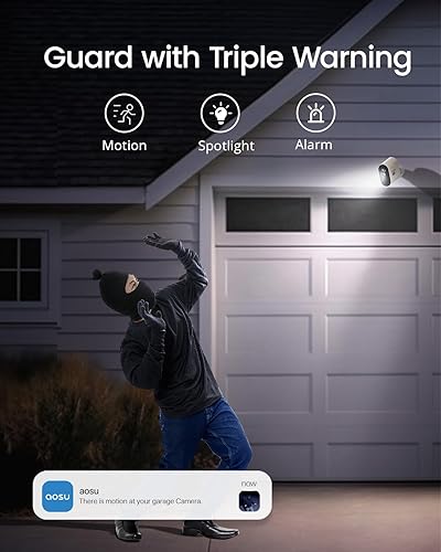 Miniatura 7 de AOSU Cámaras de seguridad de 5 MP inalámbricas para exteriores, ultra gran angular de 166, sistema de cámara de seguridad para el hogar con visión