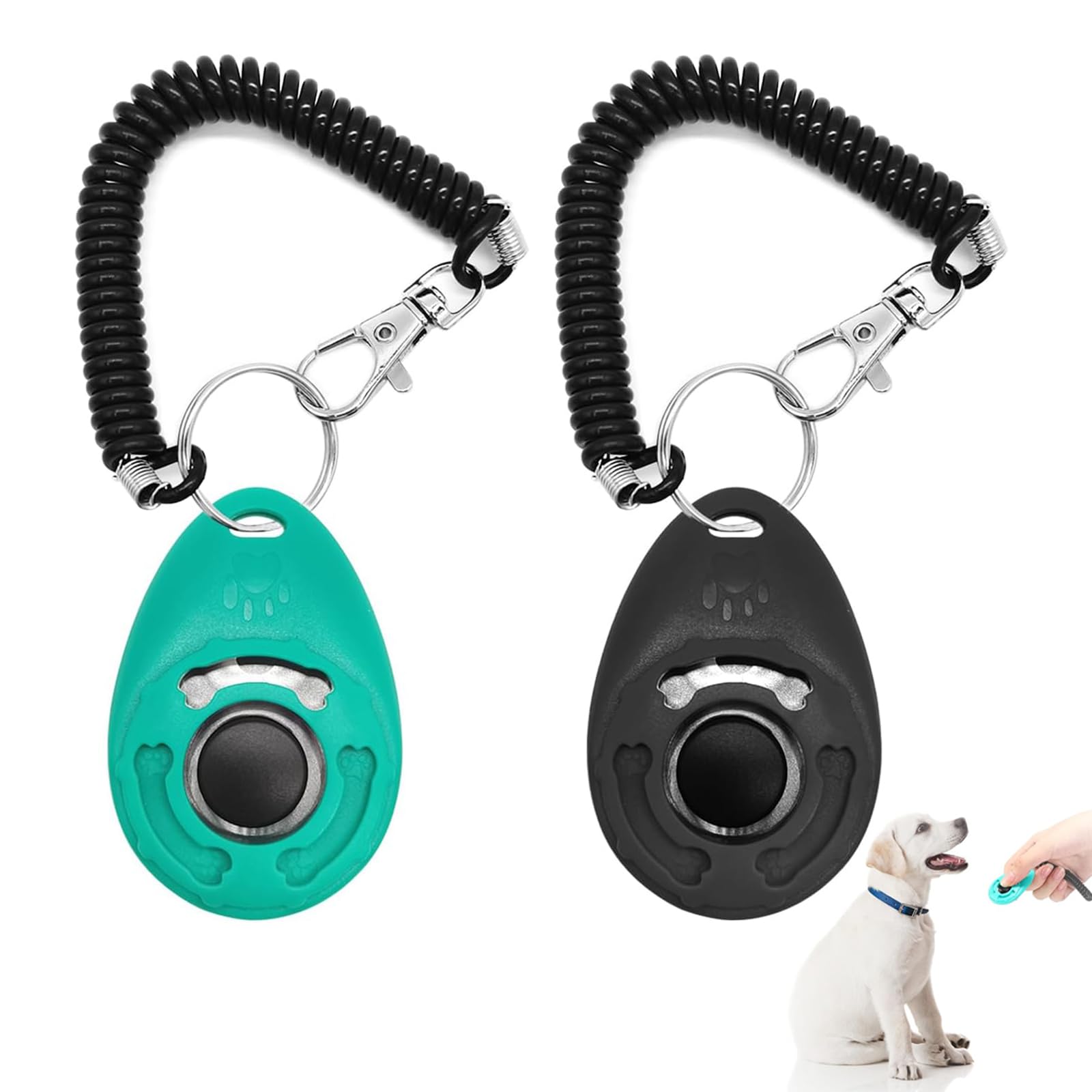 FENDOUNIU Pet Training Clicker , 2 Pcs Dog Training Clicker with Wrist Strap and Big Button, Lightweight and Durable, Pets Behavioral Training Tool for Cats, Birds, Dogs, Puppy, Horses (Blue & Black)