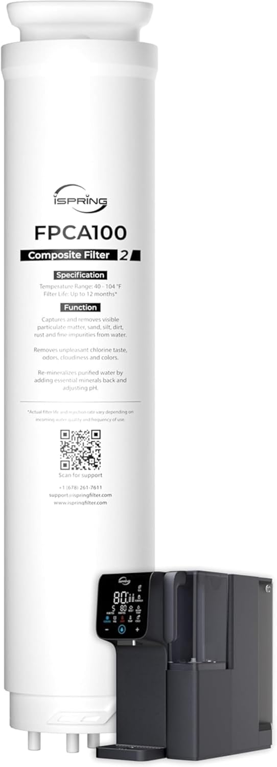 iSpring FPCA100 Replacement Filter for RCD100HCG Countertop Reverse Osmosis System, Composite Filter, with PP Sediment, Activated Carbon and Alkaline Media, Replacement Cycle: Up to 12 Months