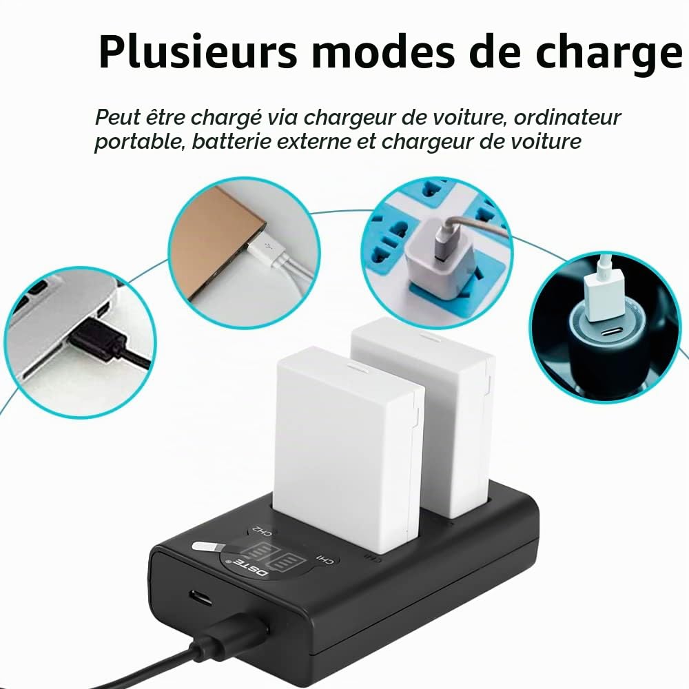 DSTE LP-E8 Batterie (Paquet de 2) et Chargeur Compatible avec Canon EOS 550D 600D 650D 700D