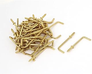 Aexit Dresser 4mm Quality Parts Thread 52mm Length L Shaped Metal Screw Hook Gold Tone 50 Pcs Model:91as317qo316