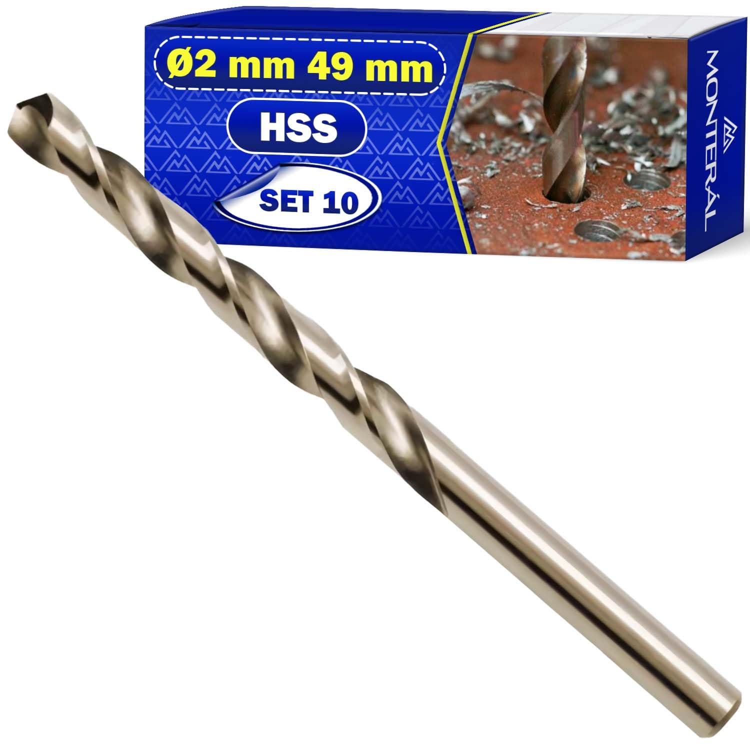 10 Piezas HSS Brocas para Metal Duro Ø 2 mm 49 mm en Acero Templado M35 con 5% Cobalto - Brocas Metal Duro Puede Usarse para Hierro Acero Metales No Ferrosos - MONTERAL