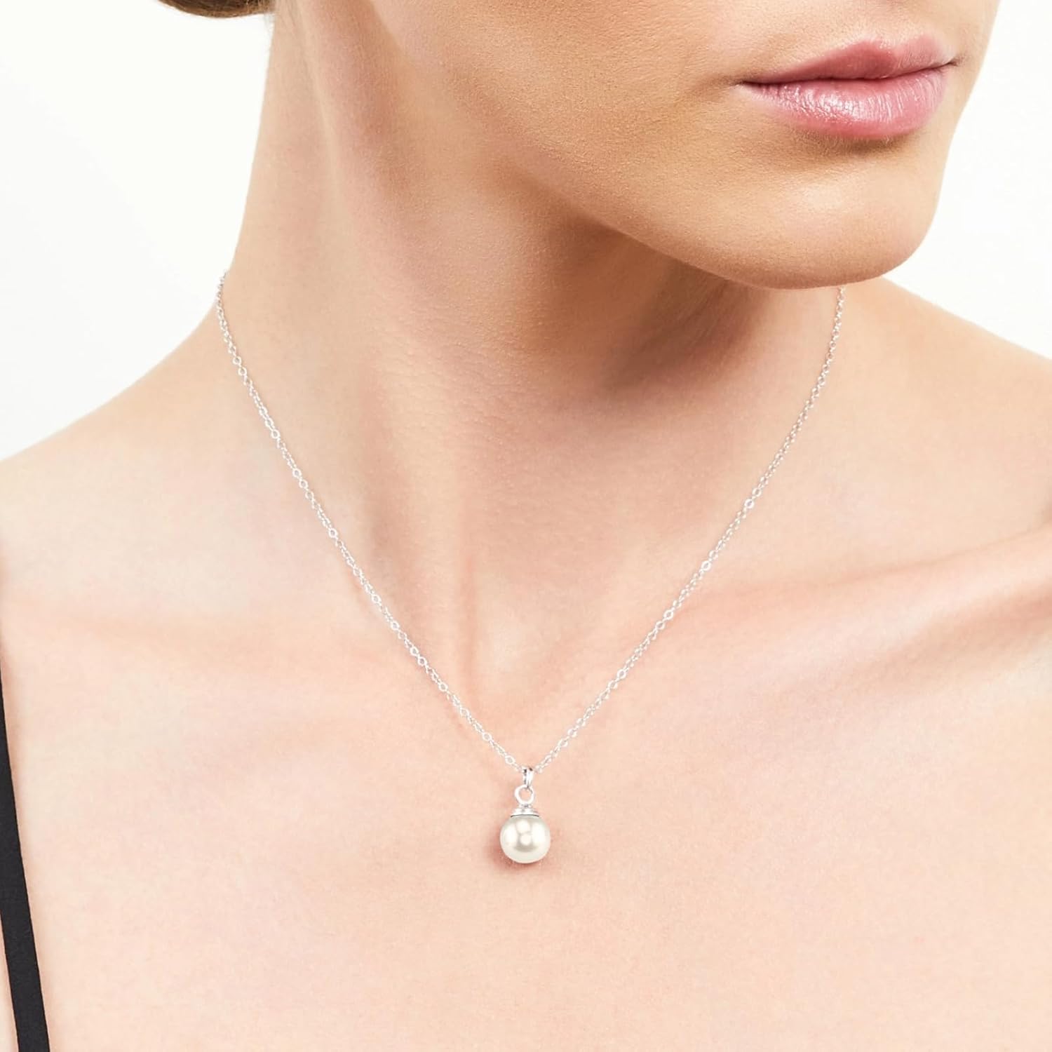 The Pearl Source 14K Gold Round White Akoya Cultured Pearl Hope Pendant Necklace for Women - Image 3