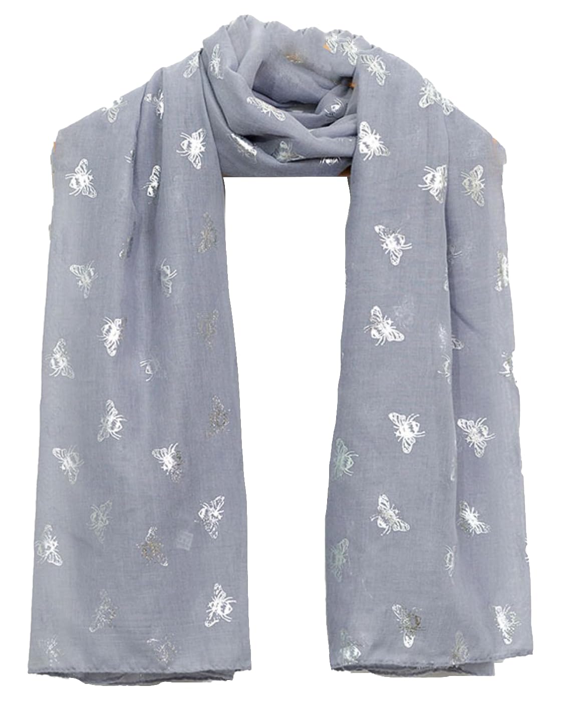 World Of Shawls Women's Silver Girls Glitter Bumble Bees Scarves Wraps Shawl Soft Scarf (Silver)