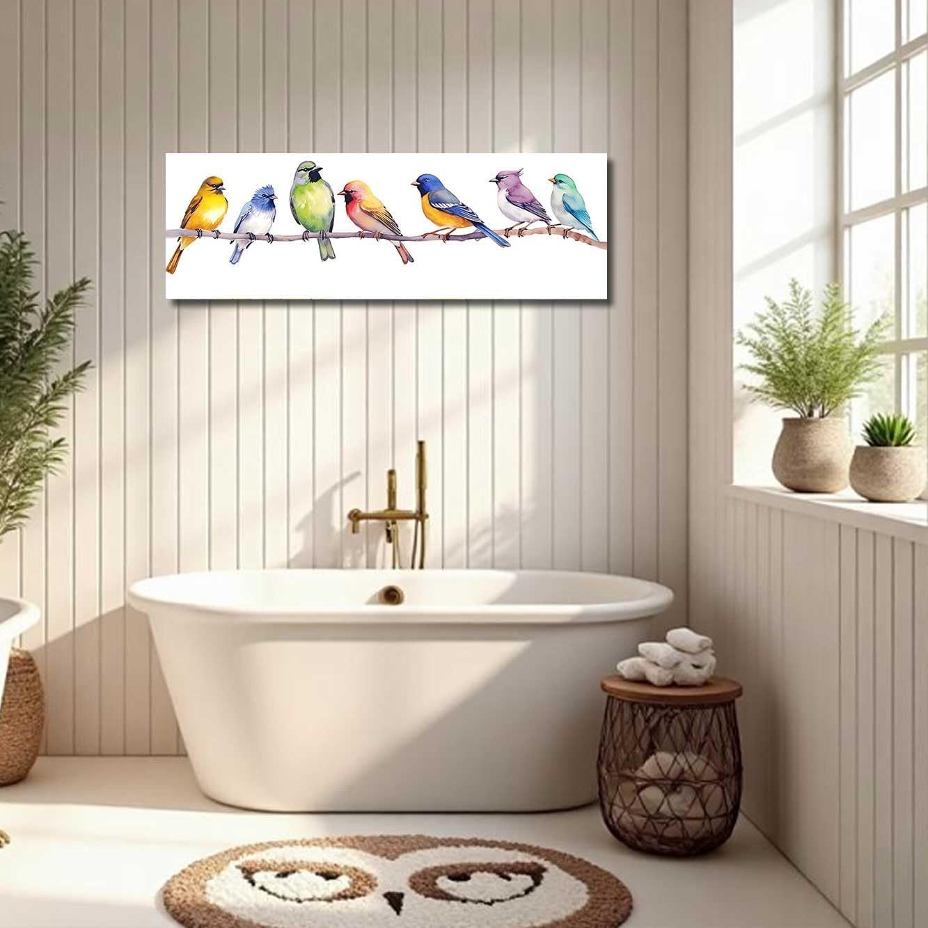 BJYCHG Large Bird Wall Art Colorful Birds on Tree Branches Pictures Vintage Natural Rustic Animals Canvas Prints Abstract Forest Paintings Living Room Bedroom Decor (Blue, (8L x 24W))