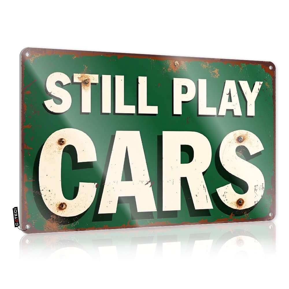 Décoration murale réutilisable en métal vintage Still Play Cars pour couloir 30x40 cm