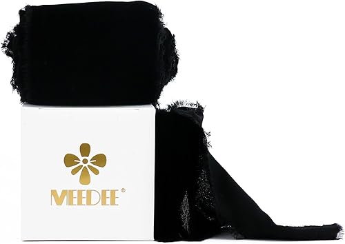 Miniatura 8 de MEEDEE Cinta de terciopelo negro de 3 pulgadas, cinta de terciopelo negro con flecos, cinta de terciopelo de seda con borde crudo para coronas, ramo