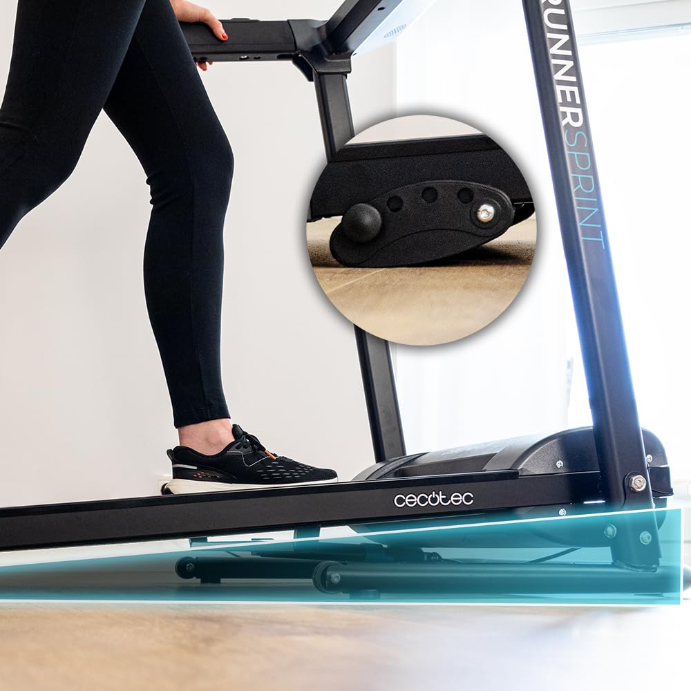 Cecotec Składana bieżnia DrumFit WayHome 1200 Runner Sprint. 1100 W, od 1 do 12 Km/h, 12 programów, panel LED, powierzchnia wyścigowa 110x40cm, ręczne nachylenie, koła