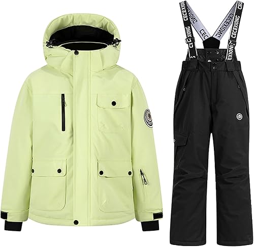 3-14T Kids Snowsuit Winter Thick Warm Ski Jackets Bib Overalls Snow Suit Snowboarding 2PC Outfits for Girl, Boy